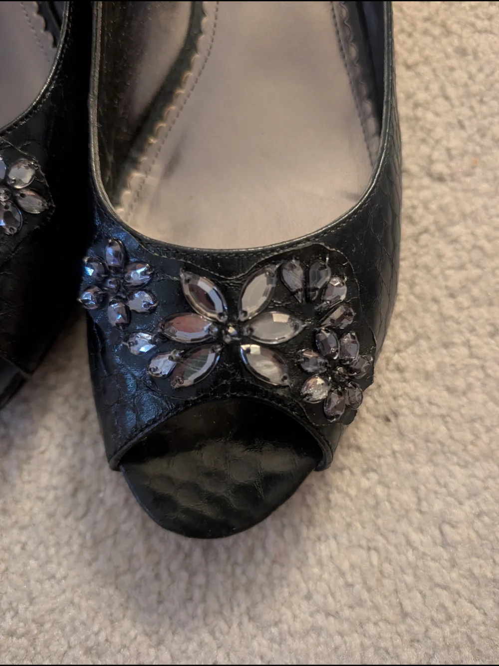 Laura Ashley Black Peep-Toe Jeweled Pumps